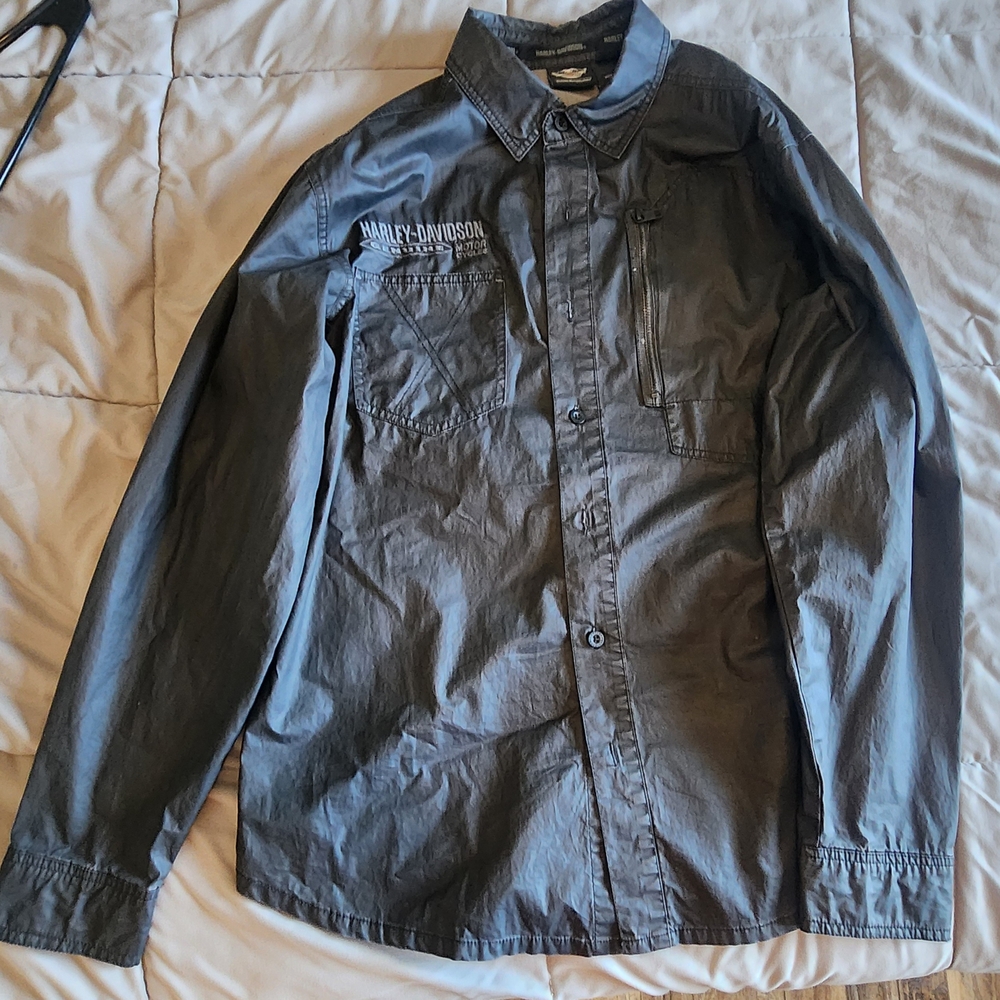Authentic Harley-Davidson Men's Black Rain Waterproof Jacket / Button Down Shirt